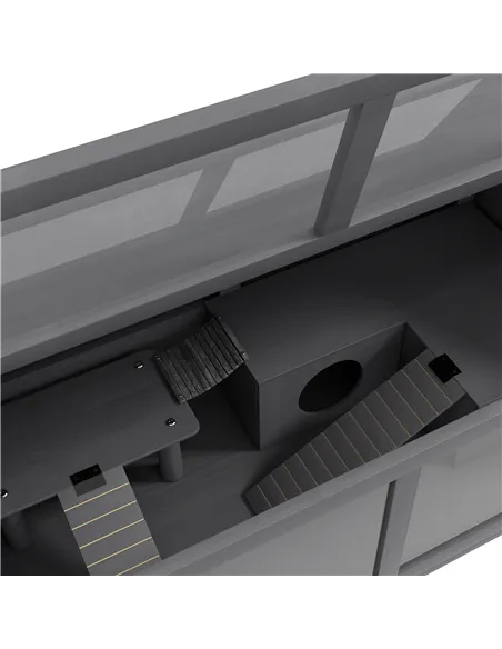 PawHut Hamster Cage, Wooden Small Animal Cage for Gerbils, Mice w/ Suspension Bridge, Openable Top, Hut, 85 x 45 x 44cm - Grey