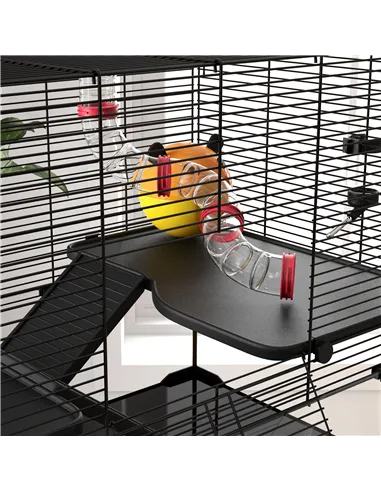 PawHut Gerbil Cage, Dwarf Hamster Cage, with Deep Glass Bottom, Tunnels, Ramps, Hut, Exercise Wheel, 78.5 x 48.5 x 57cm