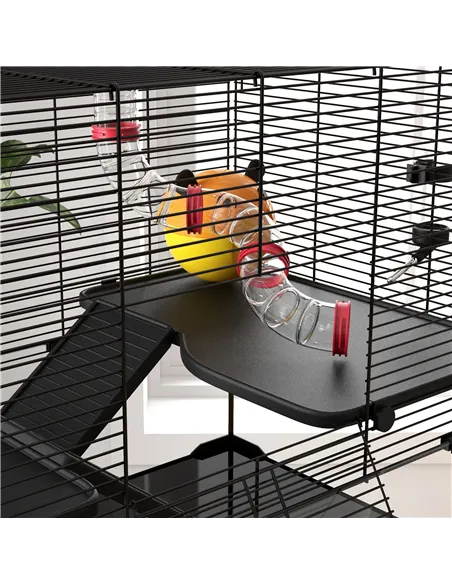 PawHut Gerbil Cage, Dwarf Hamster Cage, with Deep Glass Bottom, Tunnels, Ramps, Hut, Exercise Wheel, 78.5 x 48.5 x 57cm