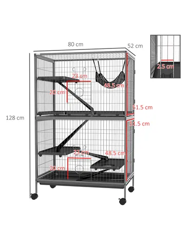PawHut Small Animal Cage for Chinchilla Ferret Kitten on Wheels with Hammock Removable Tray, Grey