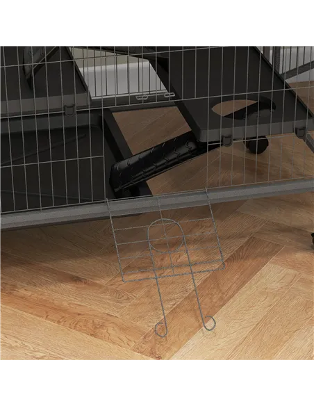 PawHut Small Animal Cage for Chinchilla Ferret Kitten on Wheels with Hammock Removable Tray, Grey