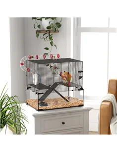 PawHut Gerbil Cage Dwarf Hamster Cage, with Deep Glass Bottom, Tunnels, Hut, Exercise Wheel, 60 x 40 x 57cm 2