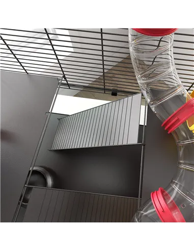 PawHut Gerbil Cage Dwarf Hamster Cage, with Deep Glass Bottom, Tunnels, Hut, Exercise Wheel, 60 x 40 x 57cm