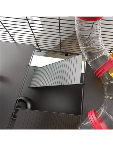 PawHut Gerbil Cage Dwarf Hamster Cage, with Deep Glass Bottom, Tunnels, Hut, Exercise Wheel, 60 x 40 x 57cm