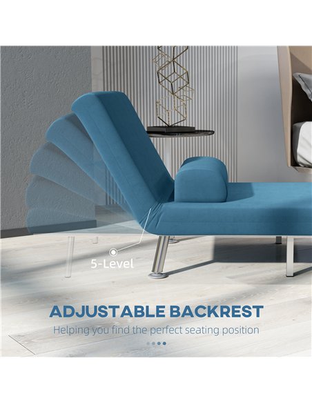 HOMCOM Single Velvet-Feel Sleeper Chair - Blue
