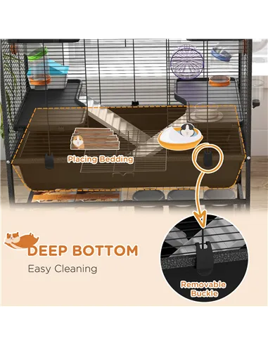 PawHut Large Hamster Cage, Gerbil Cage with Tubes, Storage Shelf, Ramps, Platforms, Running Wheel - Black