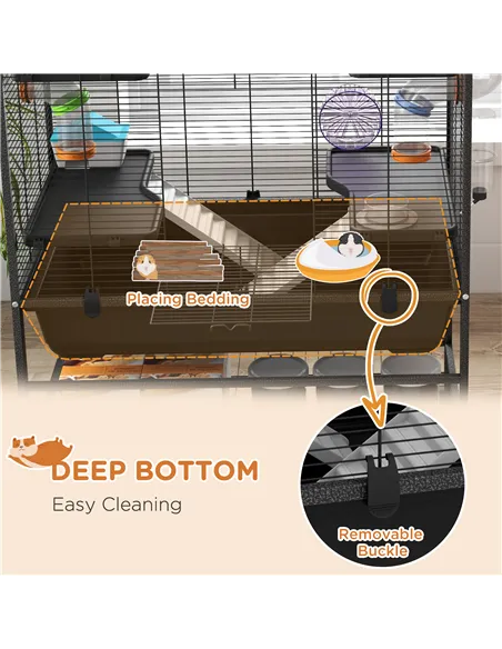 PawHut Large Hamster Cage, Gerbil Cage with Tubes, Storage Shelf, Ramps, Platforms, Running Wheel - Black