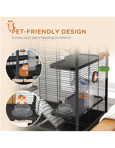 PawHut Large Hamster Cage, Gerbil Cage with Tubes, Storage Shelf, Ramps, Platforms, Running Wheel - Black