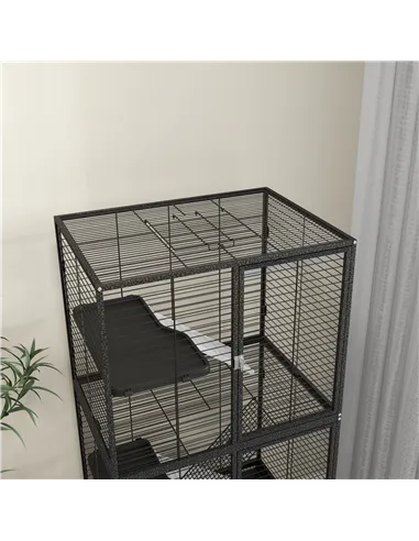 PawHut Rolling Chinchilla Cage, Small Animal Cage for Ferrets w/ Three Doors, Storage, Shelf, Tray Tray, Bowl, Water Bottle