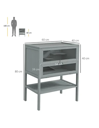 PawHut Wooden Hamster Cage 3 Tier House w/ Storage Shelf, Openable Top for Gerbils, Grey