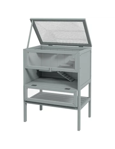 PawHut Wooden Hamster Cage 3 Tier House w/ Storage Shelf, Openable Top for Gerbils, Grey
