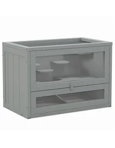 PawHut Wooden Hamster Cage Mouse Mice Rodent Small Animals Hutch Exercise Play House 60 x 35 x 42cm, Grey