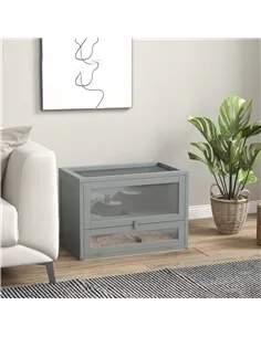 PawHut Wooden Hamster Cage Mouse Mice Rodent Small Animals Hutch Exercise Play House 60 x 35 x 42cm, Grey 2