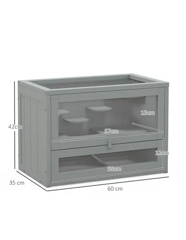 PawHut Wooden Hamster Cage Mouse Mice Rodent Small Animals Hutch Exercise Play House 60 x 35 x 42cm, Grey