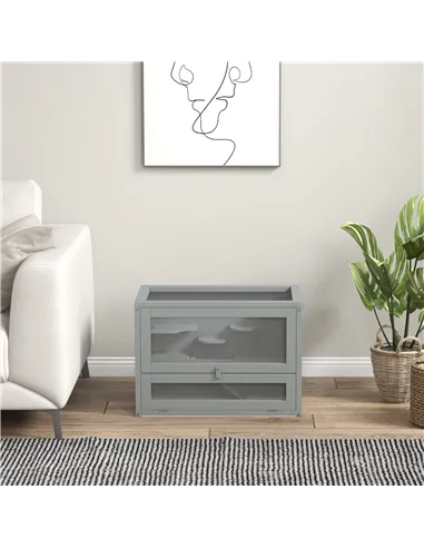 PawHut Wooden Hamster Cage Mouse Mice Rodent Small Animals Hutch Exercise Play House 60 x 35 x 42cm, Grey