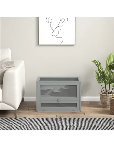 PawHut Wooden Hamster Cage Mouse Mice Rodent Small Animals Hutch Exercise Play House 60 x 35 x 42cm, Grey
