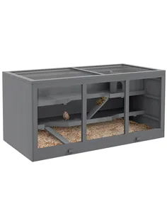 PawHut Wooden Hamster Cage, Small Animals Hutch with Tray, Openable Top, Exercise Play House Pen, 115L x 57W x 55Hcm, Grey