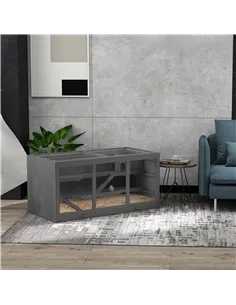 PawHut Wooden Hamster Cage, Small Animals Hutch with Tray, Openable Top, Exercise Play House Pen, 115L x 57W x 55Hcm, Grey 2