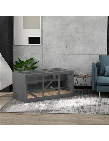 PawHut Wooden Hamster Cage, Small Animals Hutch with Tray, Openable Top, Exercise Play House Pen, 115L x 57W x 55Hcm, Grey