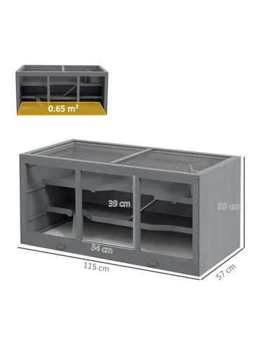 PawHut Wooden Hamster Cage, Small Animals Hutch with Tray, Openable Top, Exercise Play House Pen, 115L x 57W x 55Hcm, Grey
