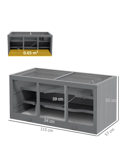 PawHut Wooden Hamster Cage, Small Animals Hutch with Tray, Openable Top, Exercise Play House Pen, 115L x 57W x 55Hcm, Grey