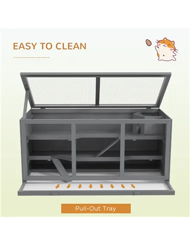 PawHut Wooden Hamster Cage, Small Animals Hutch with Tray, Openable Top, Exercise Play House Pen, 115L x 57W x 55Hcm, Grey