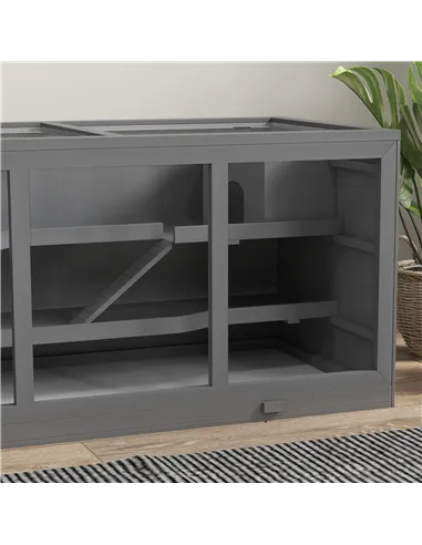 PawHut Wooden Hamster Cage, Small Animals Hutch with Tray, Openable Top, Exercise Play House Pen, 115L x 57W x 55Hcm, Grey