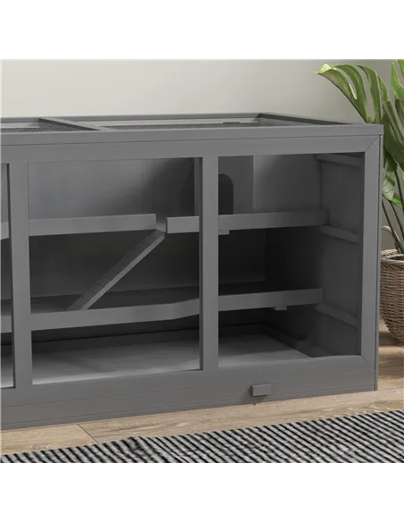 PawHut Wooden Hamster Cage, Small Animals Hutch with Tray, Openable Top, Exercise Play House Pen, 115L x 57W x 55Hcm, Grey