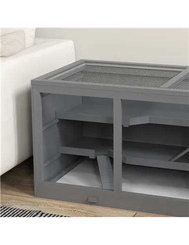 PawHut Wooden Hamster Cage, Small Animals Hutch with Tray, Openable Top, Exercise Play House Pen, 115L x 57W x 55Hcm, Grey