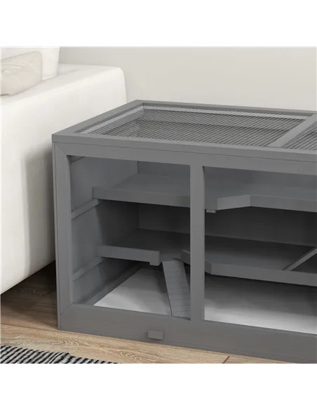 PawHut Wooden Hamster Cage, Small Animals Hutch with Tray, Openable Top, Exercise Play House Pen, 115L x 57W x 55Hcm, Grey