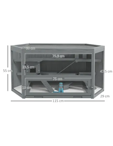 PawHut 3 Tier Wooden Large Hamster Cage with Sliding Tray, Seesaws, Water Bottle, Grey