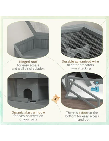 PawHut 3 Tier Wooden Large Hamster Cage with Sliding Tray, Seesaws, Water Bottle, Grey