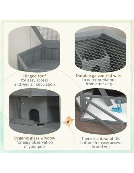 PawHut 3 Tier Wooden Large Hamster Cage with Sliding Tray, Seesaws, Water Bottle, Grey