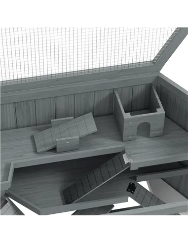 PawHut 3 Tier Wooden Large Hamster Cage with Sliding Tray, Seesaws, Water Bottle, Grey