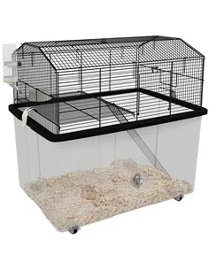 PawHut Two-Tier Gerbil Cage, Hamster Cage for Dwarf Hamster, Syrian Hamster w/ Wheels, Deep Bottom, Food Dish, Water Bottle