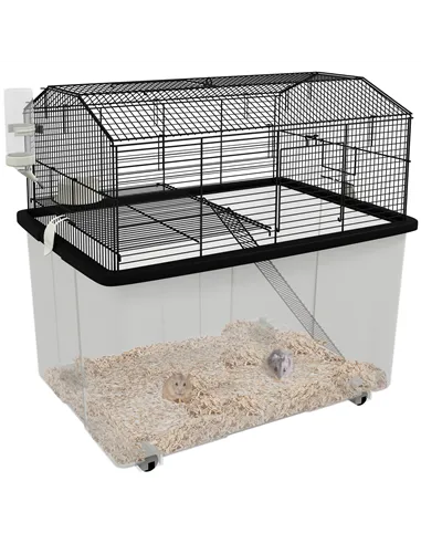 PawHut Two-Tier Gerbil Cage, Hamster Cage for Dwarf Hamster, Syrian Hamster w/ Wheels, Deep Bottom, Food Dish, Water Bottle