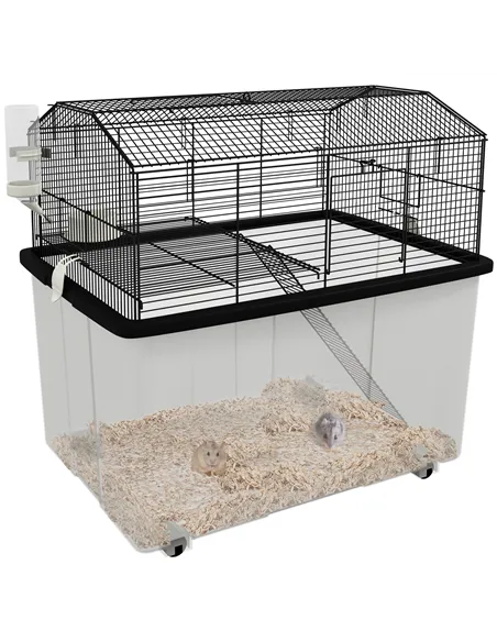 PawHut Two-Tier Gerbil Cage, Hamster Cage for Dwarf Hamster, Syrian Hamster w/ Wheels, Deep Bottom, Food Dish, Water Bottle