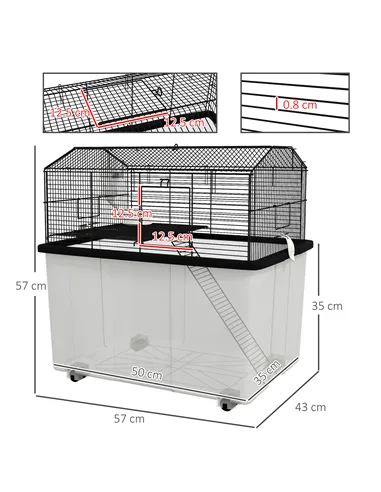 PawHut Two-Tier Gerbil Cage, Hamster Cage for Dwarf Hamster, Syrian Hamster w/ Wheels, Deep Bottom, Food Dish, Water Bottle