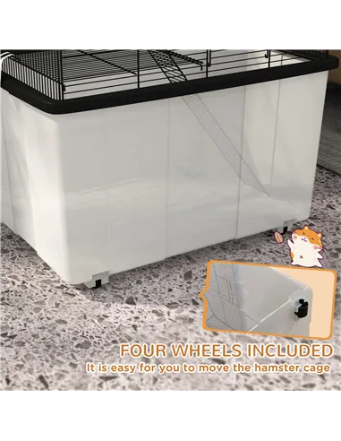 PawHut Two-Tier Gerbil Cage, Hamster Cage for Dwarf Hamster, Syrian Hamster w/ Wheels, Deep Bottom, Food Dish, Water Bottle