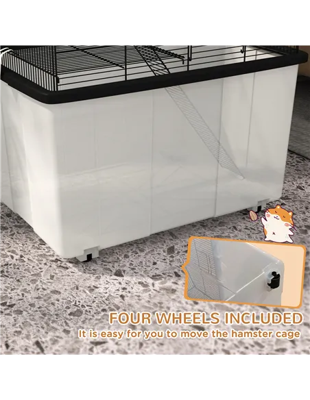 PawHut Two-Tier Gerbil Cage, Hamster Cage for Dwarf Hamster, Syrian Hamster w/ Wheels, Deep Bottom, Food Dish, Water Bottle