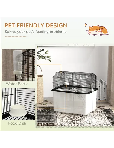 PawHut Two-Tier Gerbil Cage, Hamster Cage for Dwarf Hamster, Syrian Hamster w/ Wheels, Deep Bottom, Food Dish, Water Bottle