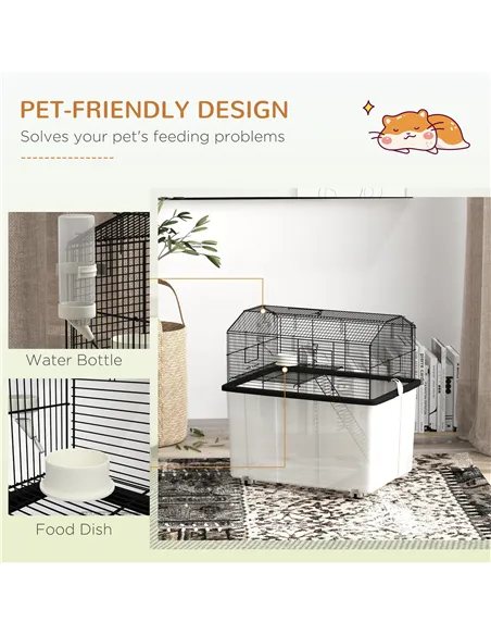 PawHut Two-Tier Gerbil Cage, Hamster Cage for Dwarf Hamster, Syrian Hamster w/ Wheels, Deep Bottom, Food Dish, Water Bottle