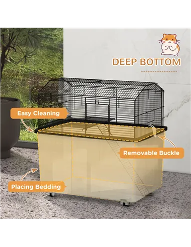 PawHut Two-Tier Gerbil Cage, Hamster Cage for Dwarf Hamster, Syrian Hamster w/ Wheels, Deep Bottom, Food Dish, Water Bottle