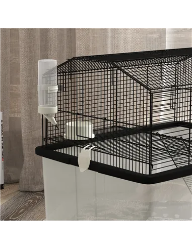 PawHut Two-Tier Gerbil Cage, Hamster Cage for Dwarf Hamster, Syrian Hamster w/ Wheels, Deep Bottom, Food Dish, Water Bottle