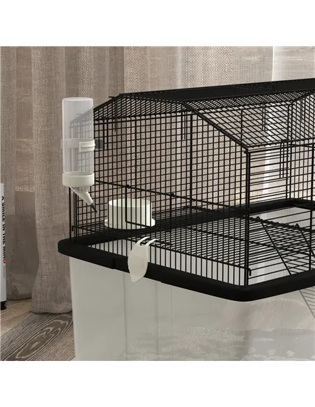 PawHut Two-Tier Gerbil Cage, Hamster Cage for Dwarf Hamster, Syrian Hamster w/ Wheels, Deep Bottom, Food Dish, Water Bottle