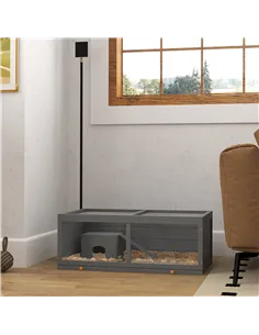 PawHut Wooden Hamster Cage with Sliding Tray, Openable Top, Hut for Syrian Hamster, Grey 2
