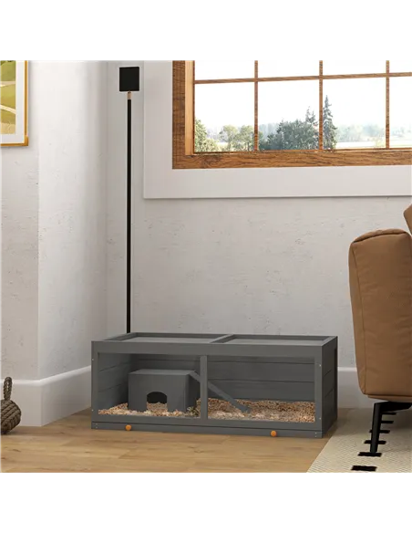 PawHut Wooden Hamster Cage with Sliding Tray, Openable Top, Hut for Syrian Hamster, Grey