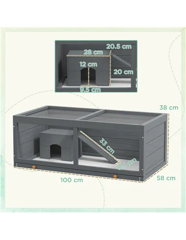 PawHut Wooden Hamster Cage with Sliding Tray, Openable Top, Hut for Syrian Hamster, Grey