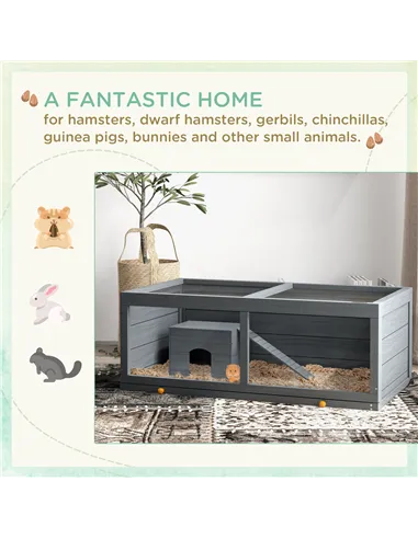 PawHut Wooden Hamster Cage with Sliding Tray, Openable Top, Hut for Syrian Hamster, Grey