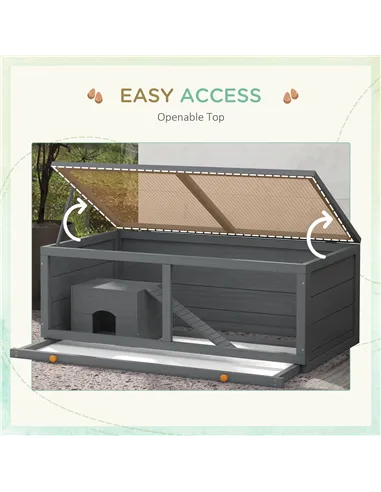 PawHut Wooden Hamster Cage with Sliding Tray, Openable Top, Hut for Syrian Hamster, Grey